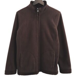 Fleece Jacket Women M Brown Full Zip Mock Neck Soft Cozy Warm Outdoor Coast